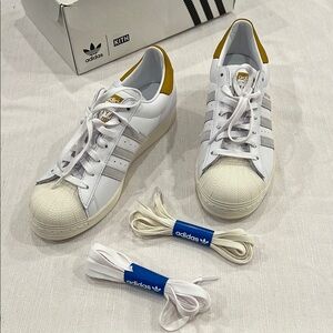 Adidas Kith White and Gold Sneakers